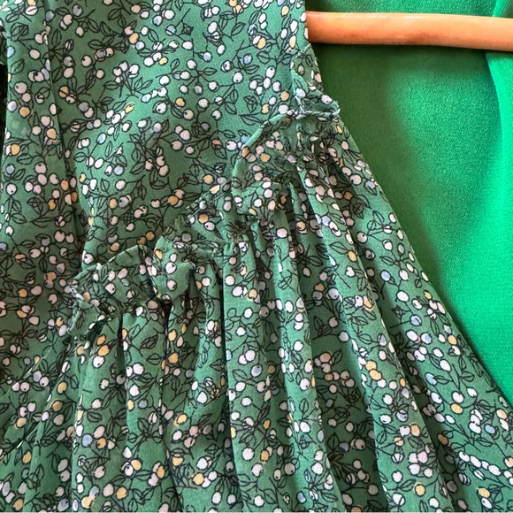Max Studio Green Floral Midi Dress Smocked Waist Cottagecore XS - Picture 13 of 15